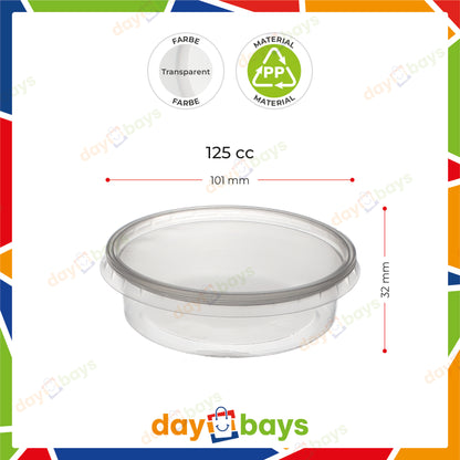 DayBays Feinkostbecher PP 250 cc. 101x51 mm rund Kombi-Verpackung inklusive passende Deckel