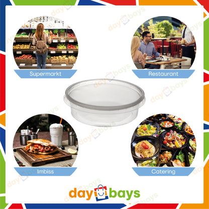 DayBays Feinkostbecher PP 125 cc. 101x32 mm rund Kombi-Verpackung inklusive passende Deckel