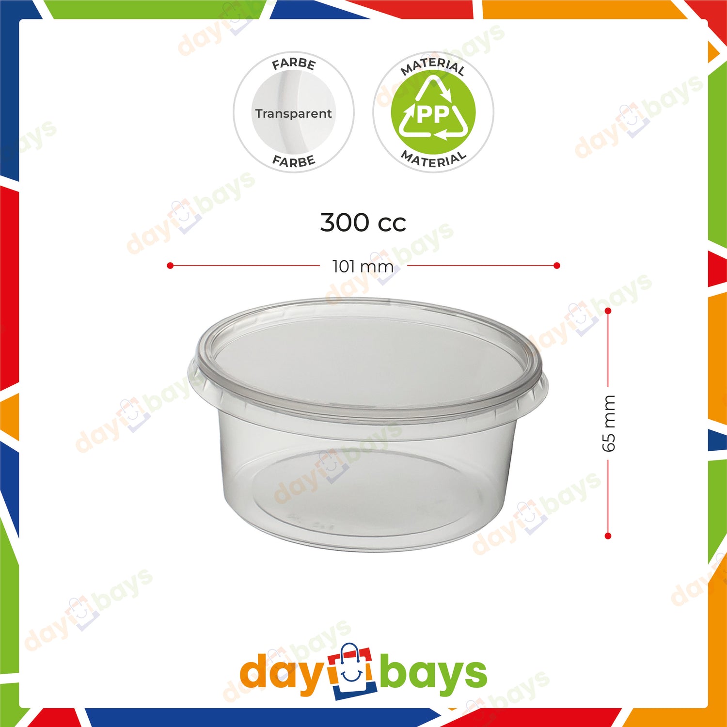 DayBays Feinkostbecher PP 300 cc. 101x65 mm rund Kombi-Verpackung inklusive passende Deckel