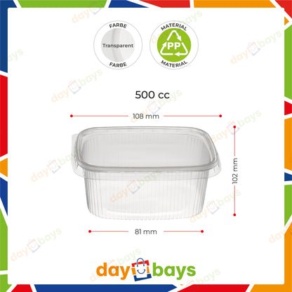 DayBays Feinkostbecher PP 500 cc. 108x81x102 mm eckig Kombi-Verpackung inklusive passende Deckel