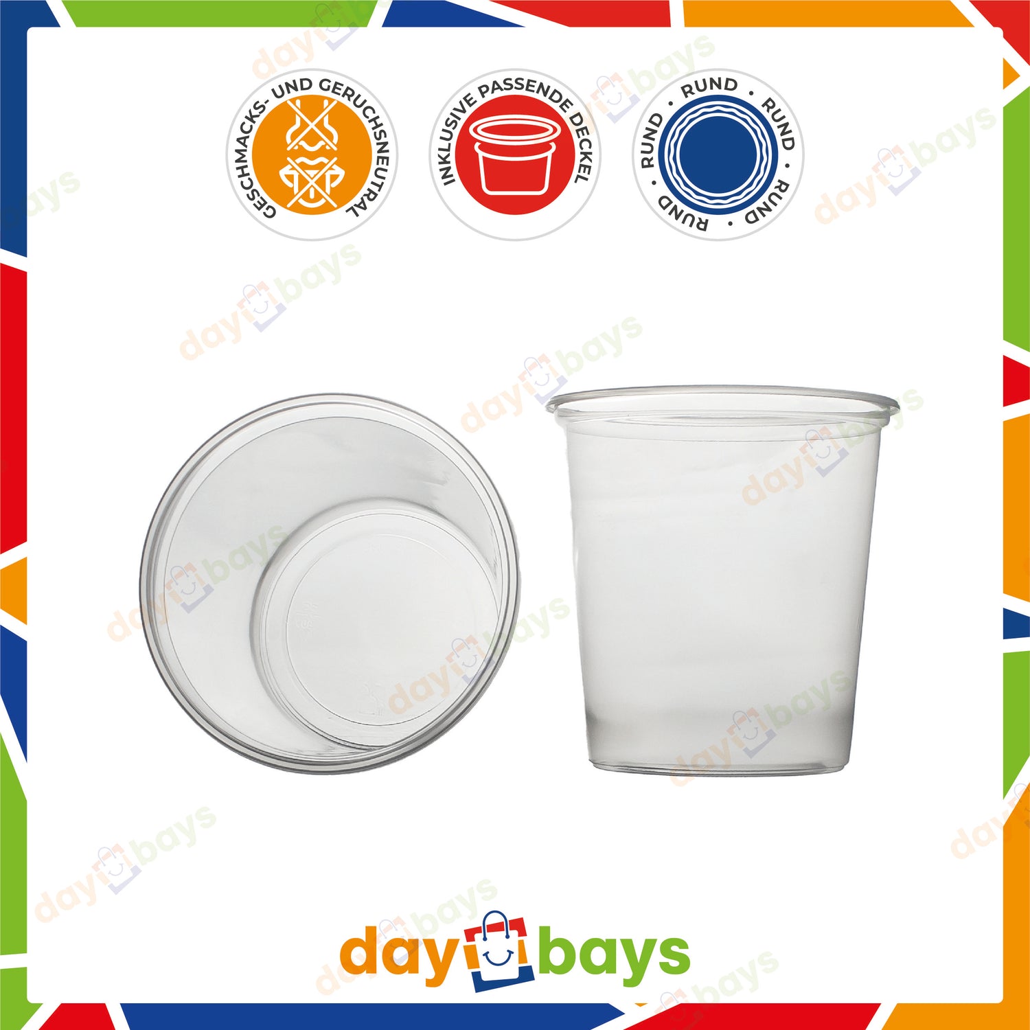 DayBays Feinkostbecher PP 500 cc. 101x104 mm rund Kombi-Verpackung inklusive passende Deckel