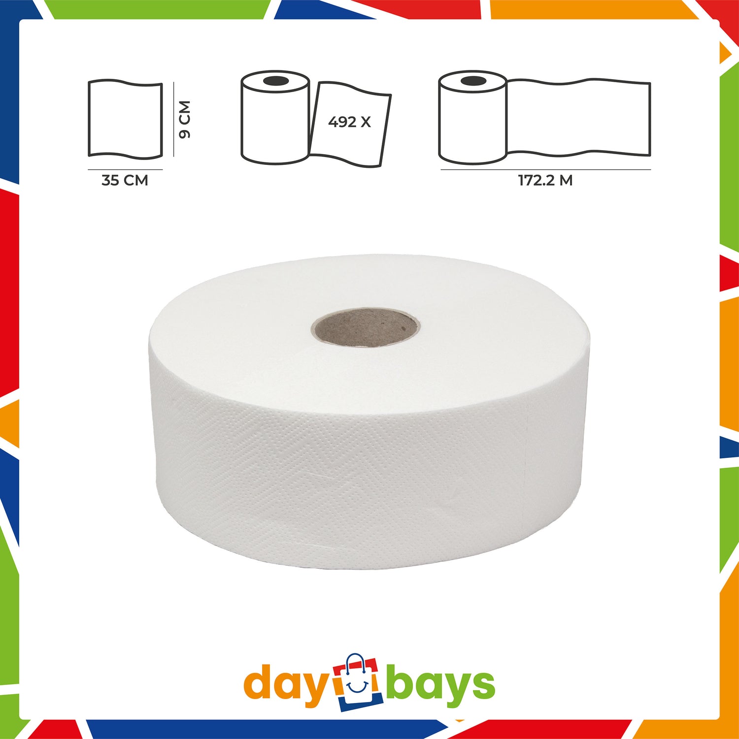 DayBays Jumbo Toilettenpapier Maxi 2-lagig 492 Blatt Zellstoff Extra Weich Weiß