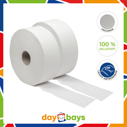 DayBays Jumbo Toilettenpapier Maxi 2-lagig 492 Blatt Zellstoff Extra Weich Weiß