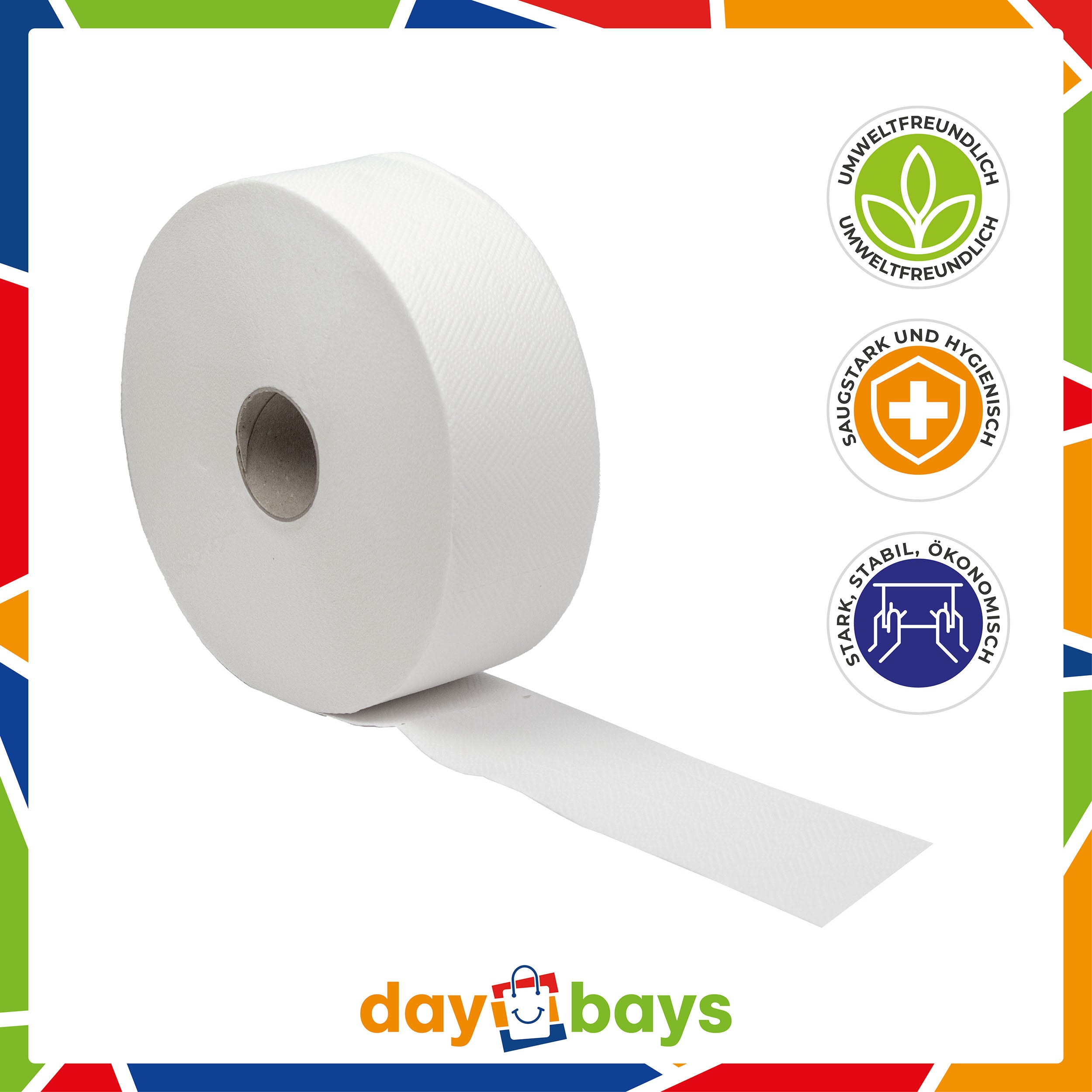 DayBays Jumbo Toilettenpapier Maxi 2-lagig 492 Blatt Zellstoff Extra Weich Weiß