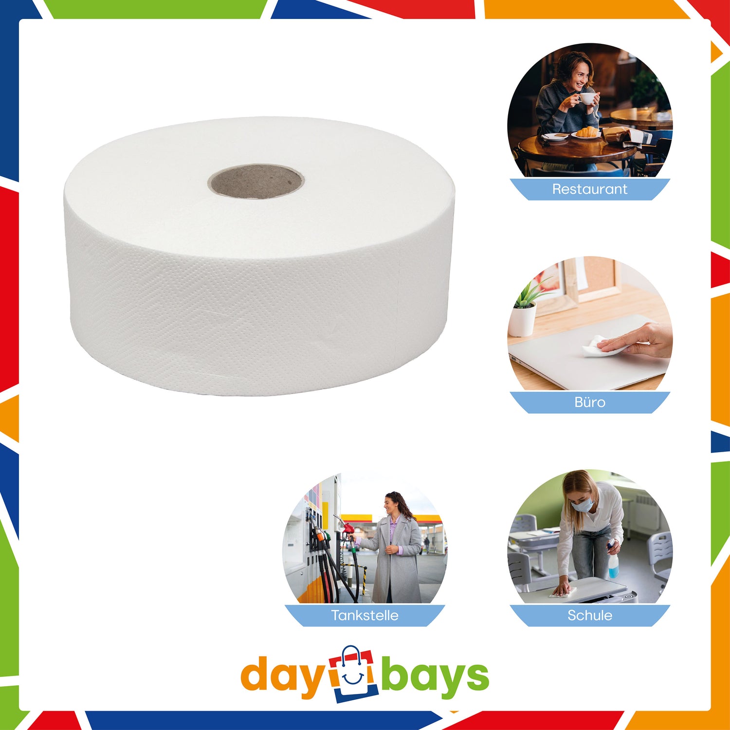 DayBays Jumbo Toilettenpapier Maxi 2-lagig 492 Blatt Zellstoff Extra Weich Weiß