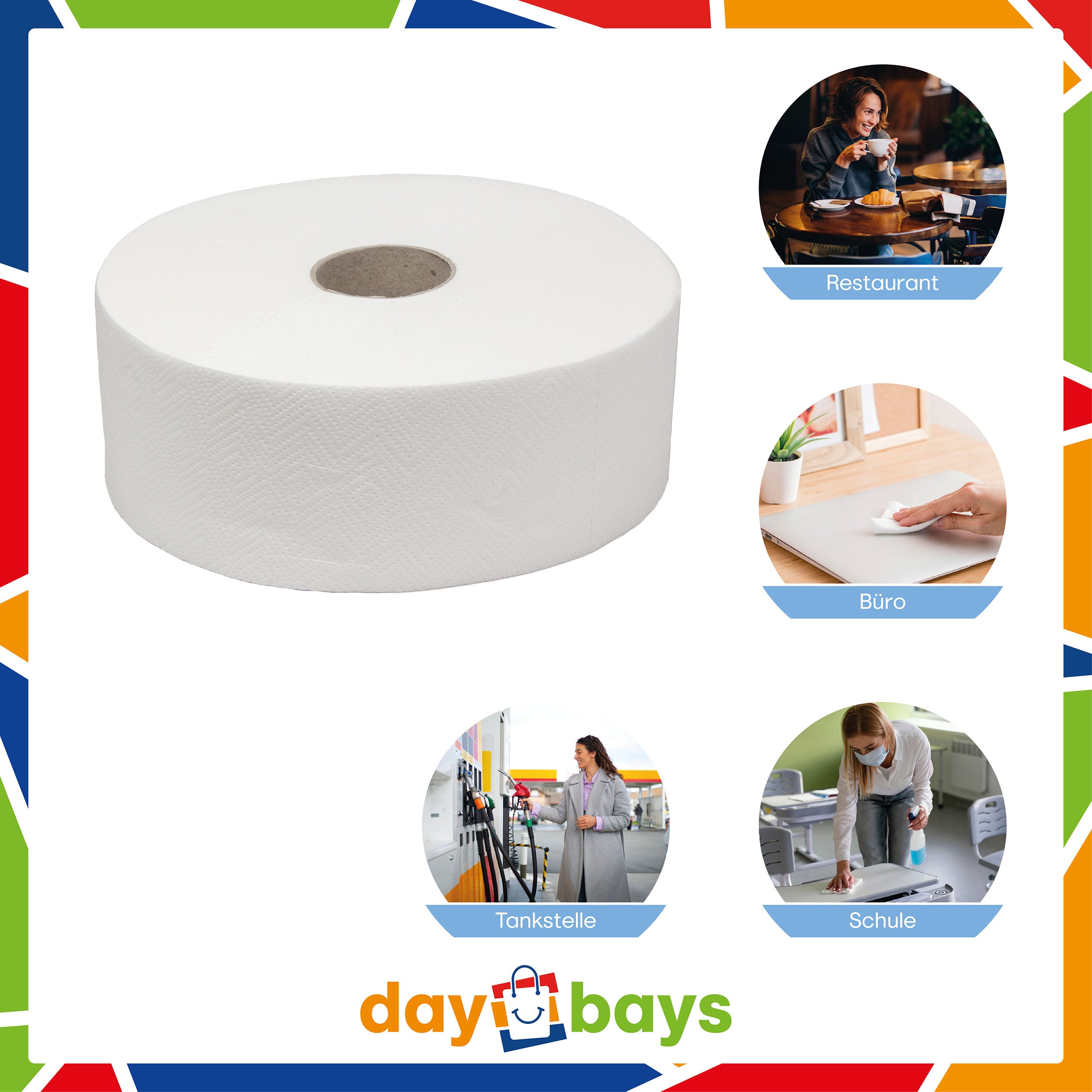 DayBays Jumbo Toilettenpapier Maxi 2-lagig 492 Blatt Zellstoff Extra Weich Weiß