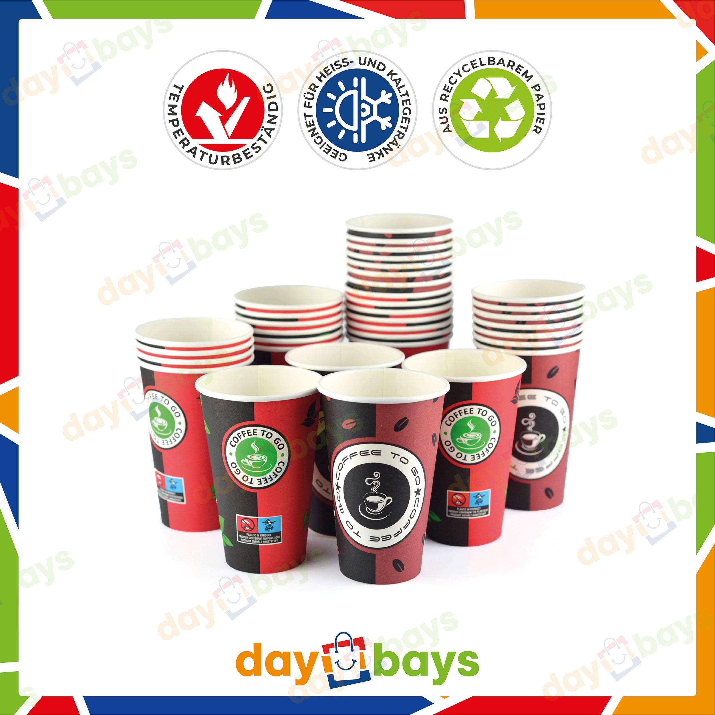 DayBays Kaffeebecher 12ozSlim/300ml Ø8cm " Coffee To Go Becher " Pappe mit PE-beschichtet