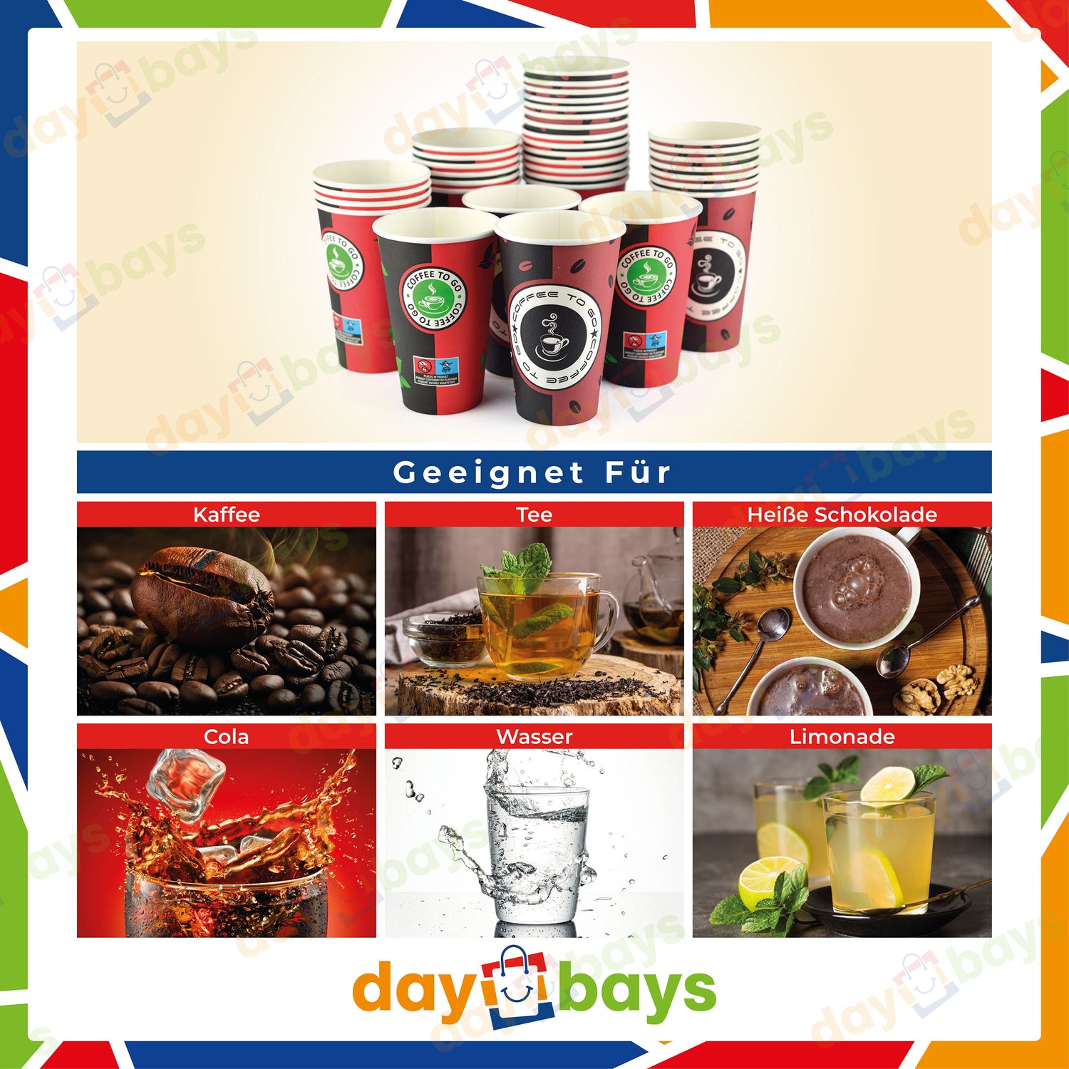 DayBays Kaffeebecher 12ozSlim/300ml Ø8cm " Coffee To Go Becher " Pappe mit PE-beschichtet