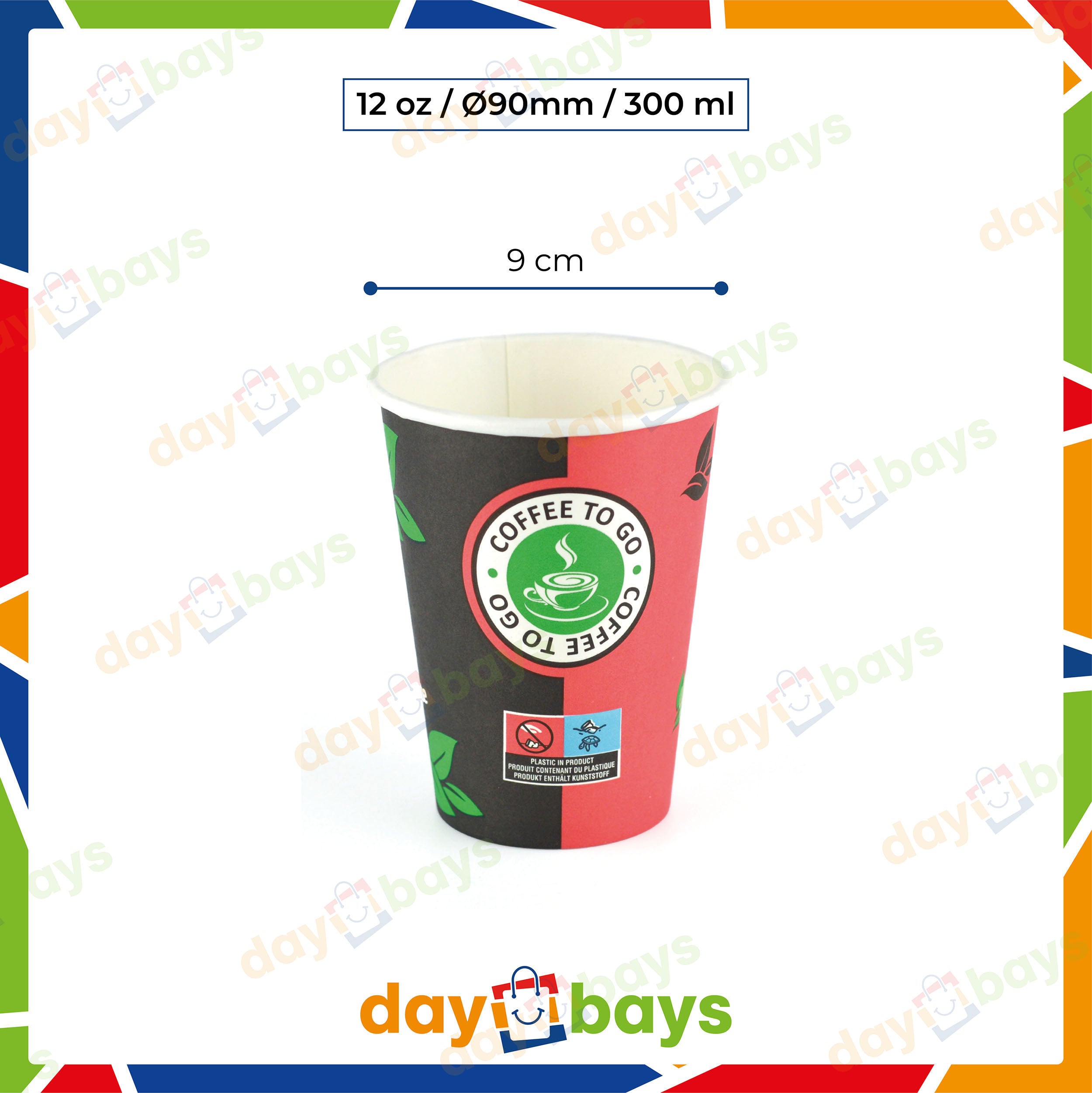 DayBays Kaffeebecher 12oz/300ml Ø9cm " Coffee To Go Becher " Pappe mit PE-beschichtet