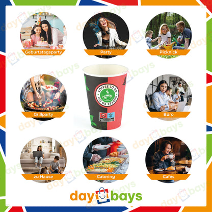 DayBays Kaffeebecher 12oz/300ml Ø9cm " Coffee To Go Becher " Pappe mit PE-beschichtet