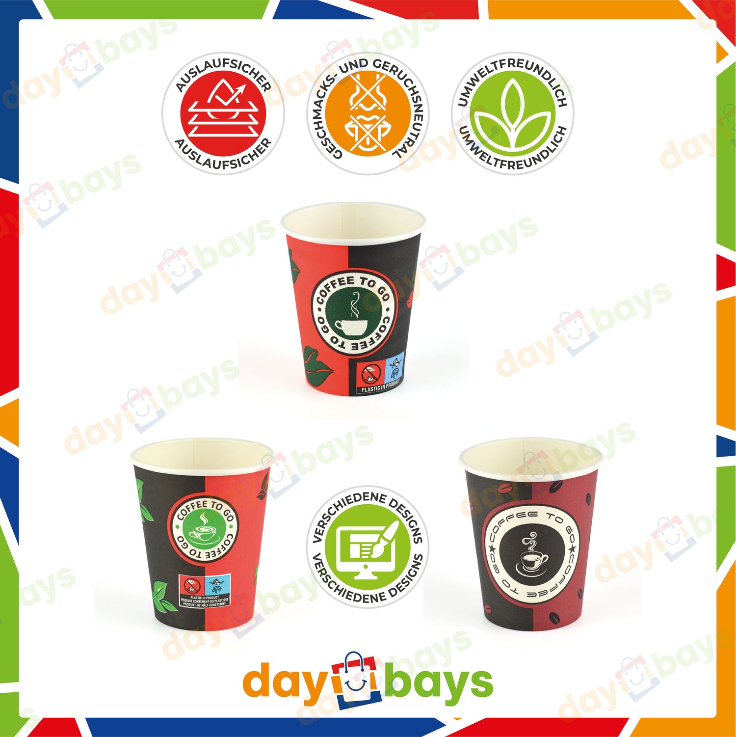 DayBays Kaffeebecher 8oz/200ml Ø8cm " Coffee To Go Becher " Pappe mit PE-beschichtet
