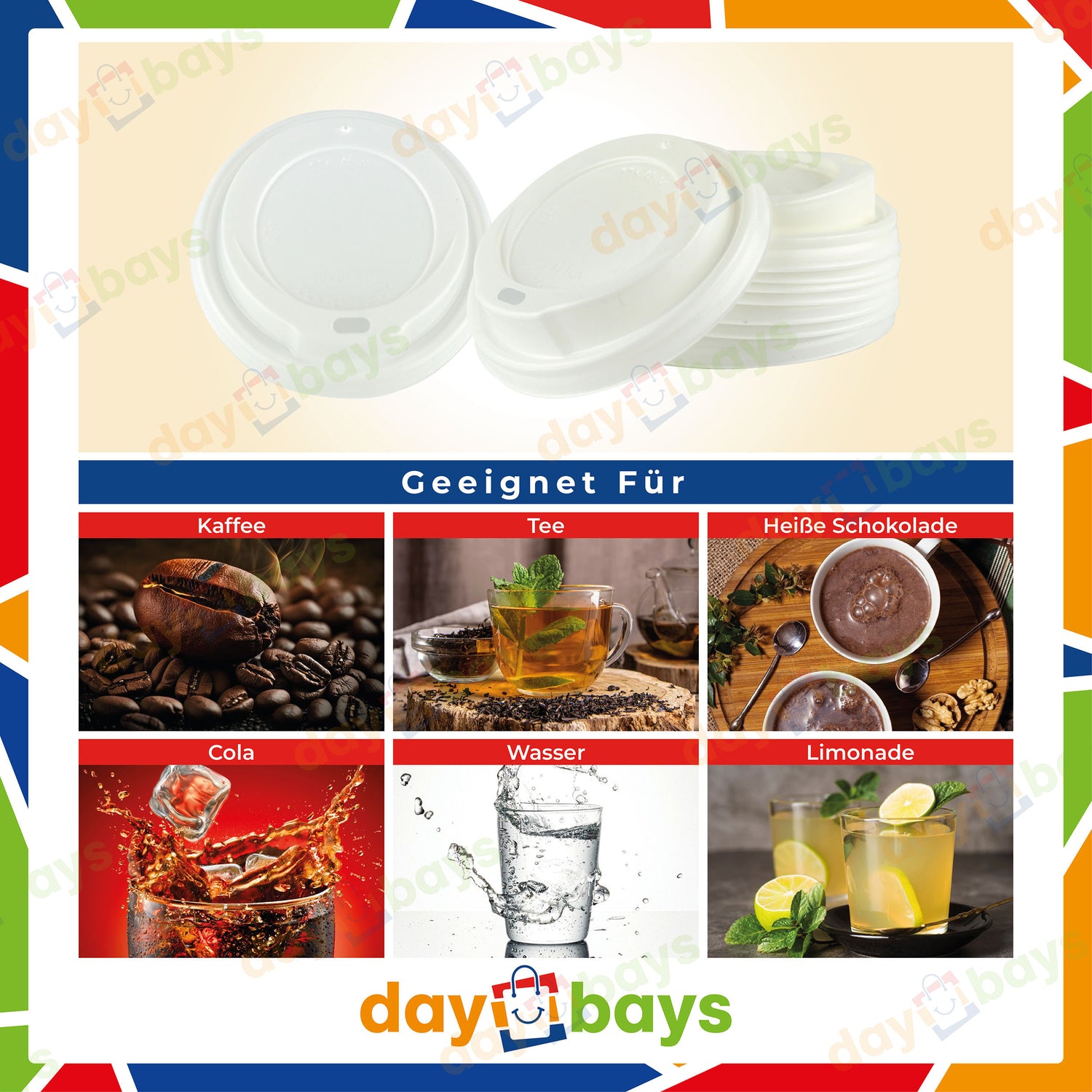 DayBays Deckel für Kaffeebecher Ø80 mm "Coffee To Go Becher Deckel für 200ml/300ml" weiß