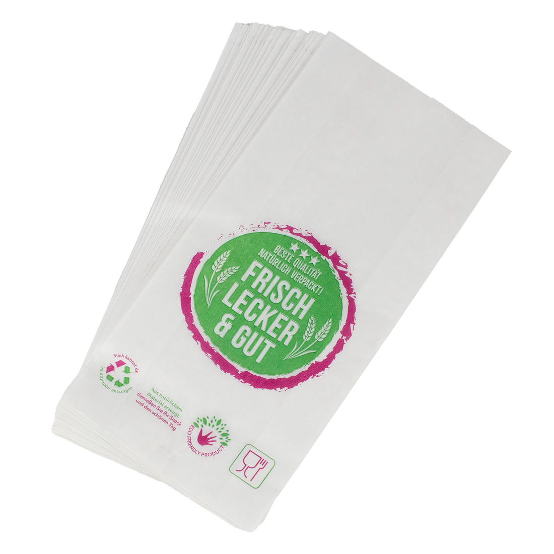 bäckerbeutel 28+8x35 cm Typ 646 mit neutralem Druck Kraftpapier weiss gefädelt