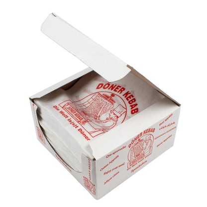 döner bags 16x16 cm weiss mit rotem Druck "DÖNER KEBAB" 4 kg /Box (Spenderbox)