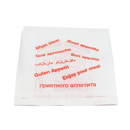 döner tüten 16x16 cm weiss mit rotem Druck "DÖNER KEBAB" 5 kg/Pack = 4xSpender-Box