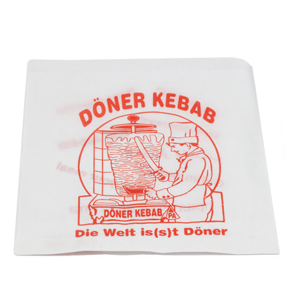 dönertüten 16x16 cm weiss mit rotem Druck "DÖNER KEBAB" 4 kg /Box (Spenderbox)