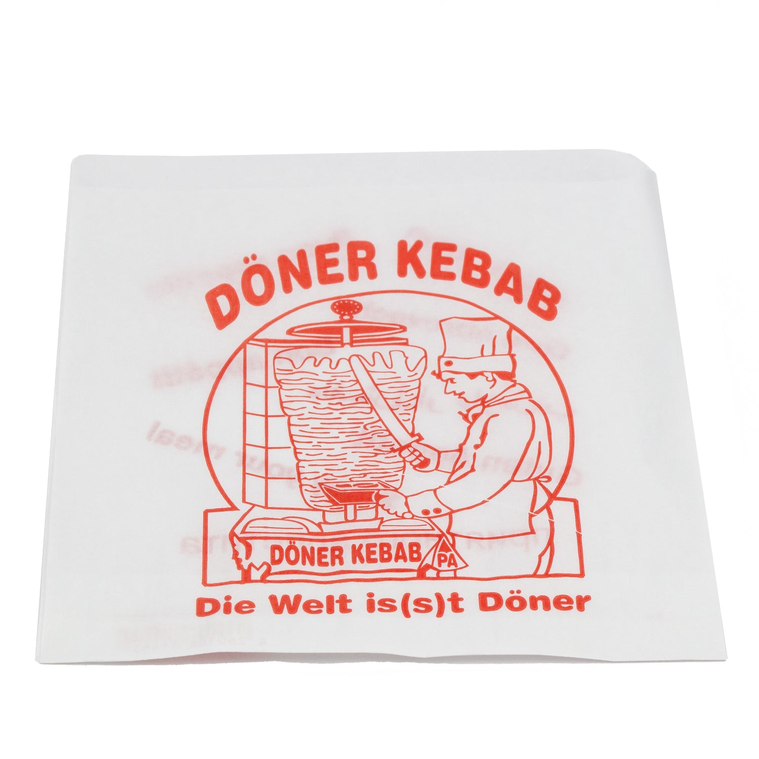 dönertüten 16x16 cm weiss mit rotem Druck "DÖNER KEBAB" 5 kg/Pack = 4xSpender-Box
