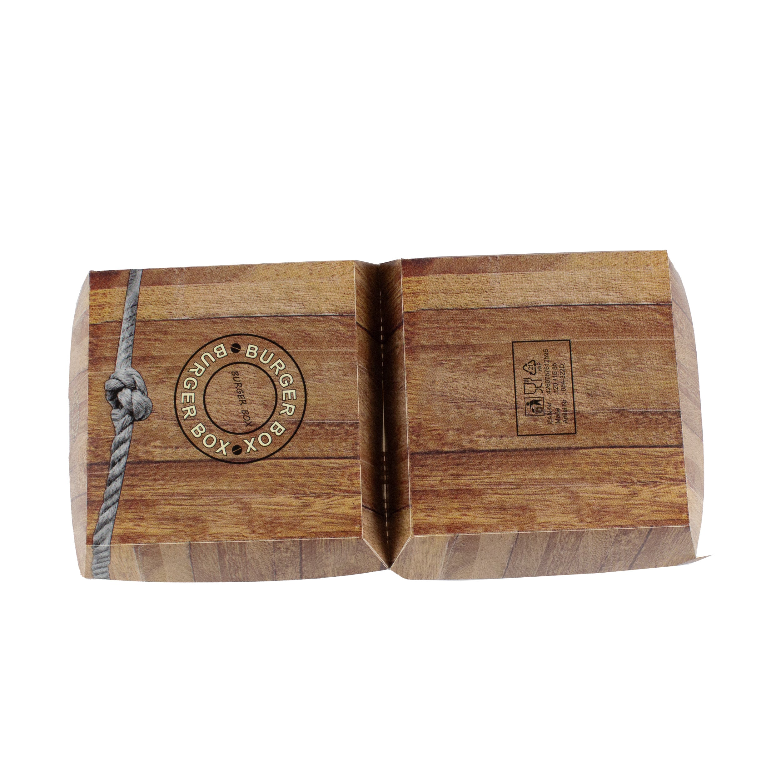 DayBays Hamburgerbox Größe L Wood Design (290 GSM) Kraftpapier mit PE-beschichtet Eckig