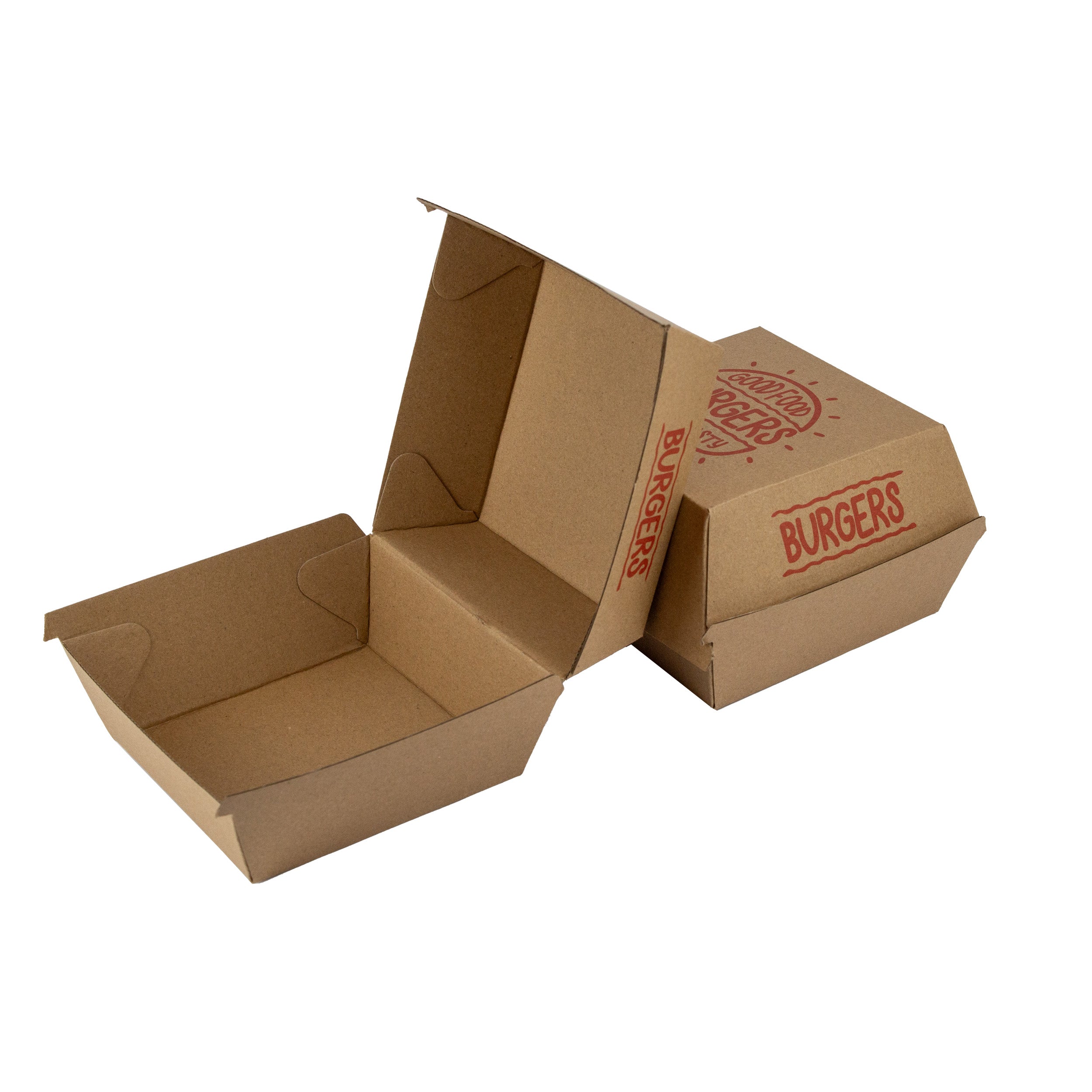 DayBays Hamburgerbox Größe S F-Flut mit Druck "BURGER BOX" Kraftpapier mit PE-beschichtet Eckig