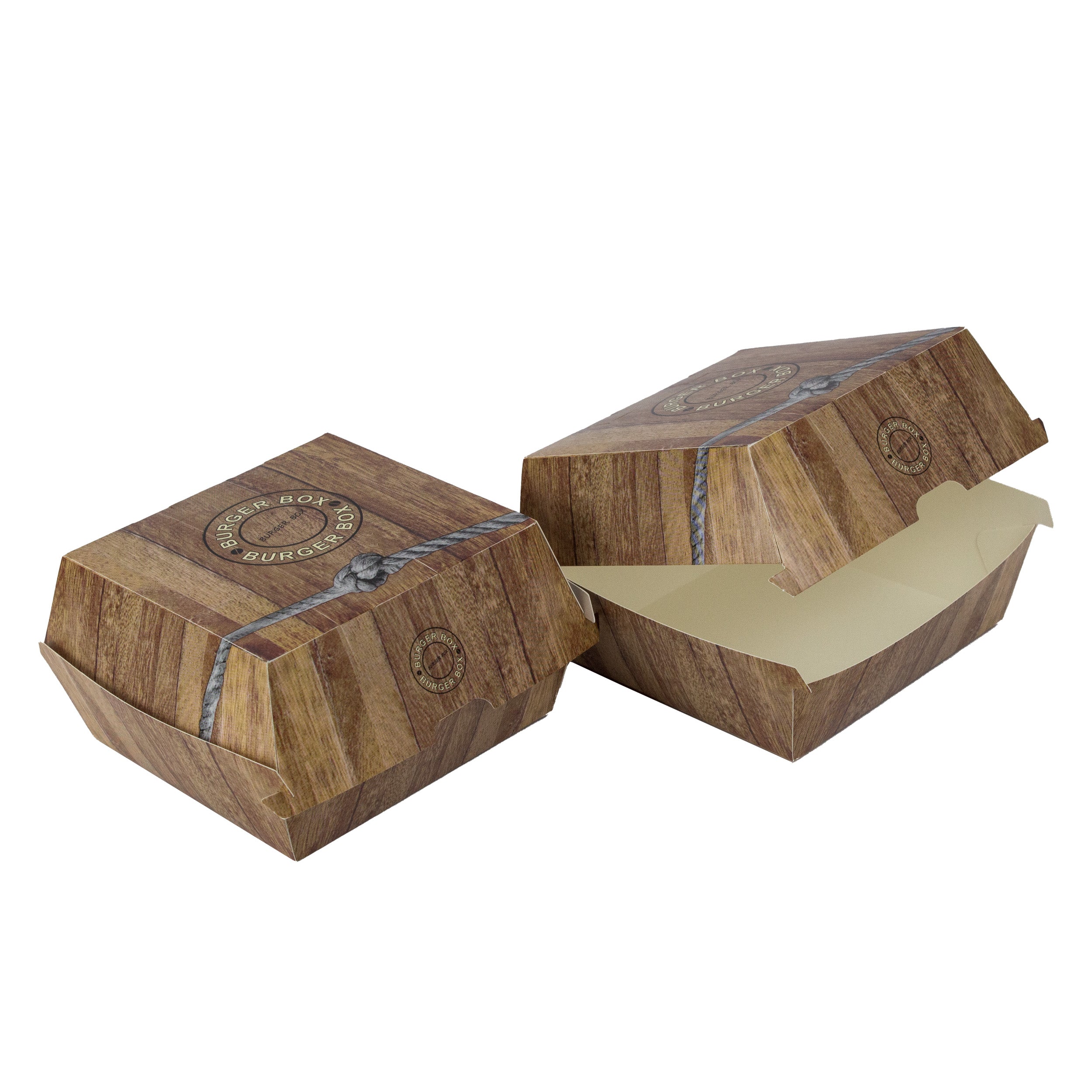 DayBays Hamburgerbox Größe L Wood Design (290 GSM) Kraftpapier mit PE-beschichtet Eckig