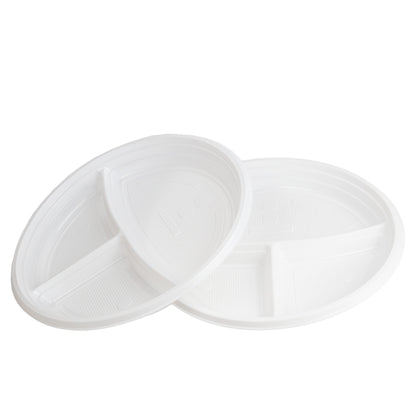 plastikgeschirr 3-geteilt Menüteller Ø22 cm PP weiß Rund Spülmaschinenbeständig