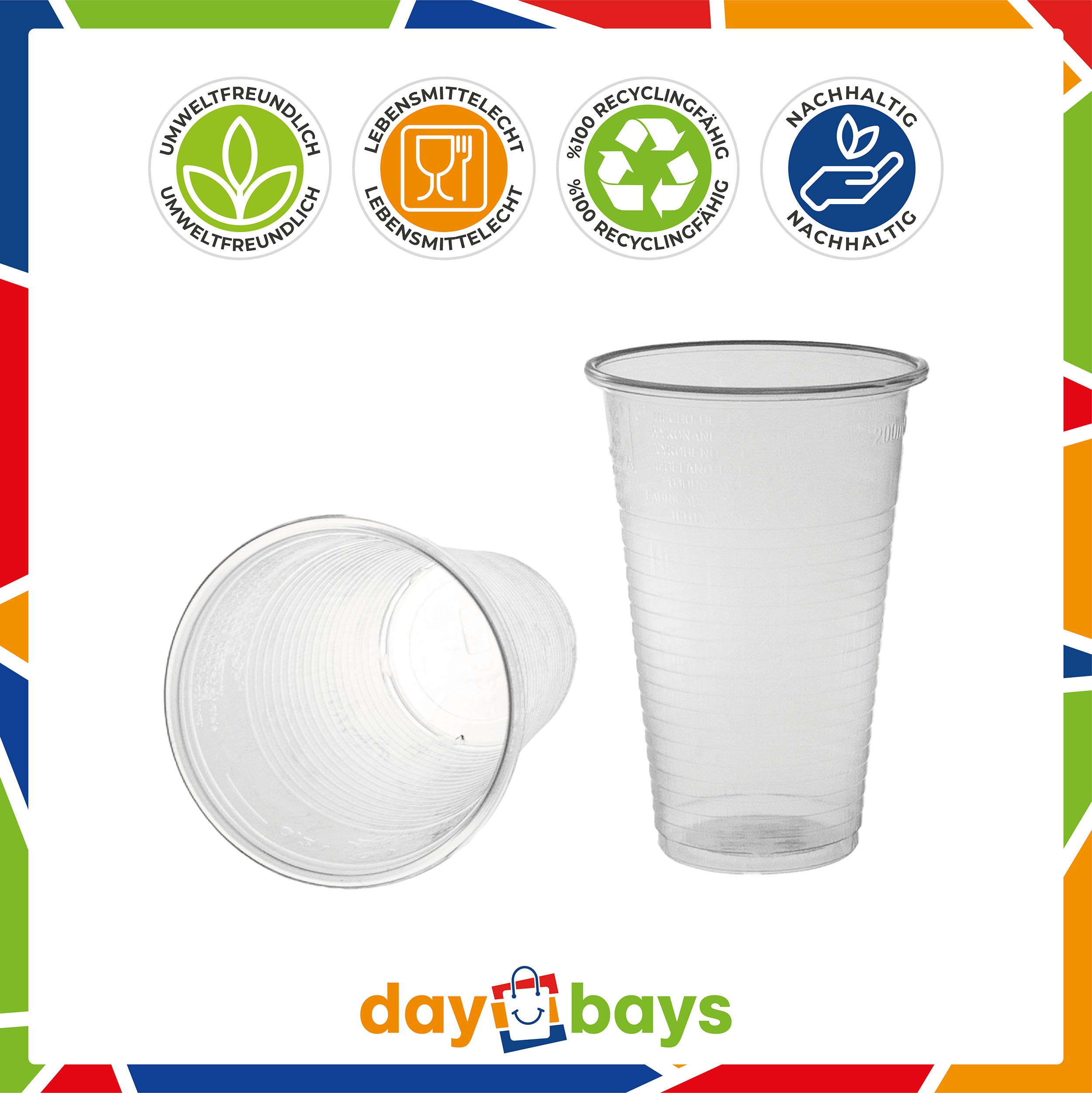 DayBays Trinkbecher 200ml Ø7cm Plastikbecher 0,2L transparent PP
