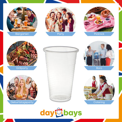 DayBays Trinkbecher 200ml Ø7cm Plastikbecher 0,2L transparent PP