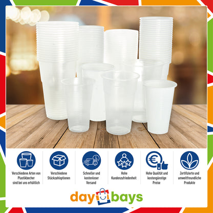 DayBays Trinkbecher 200ml Ø7cm Plastikbecher 0,2L transparent PP
