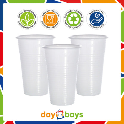 DayBays Trinkbecher 300ml Ø8cm Plastikbecher 0,3L weiß PP
