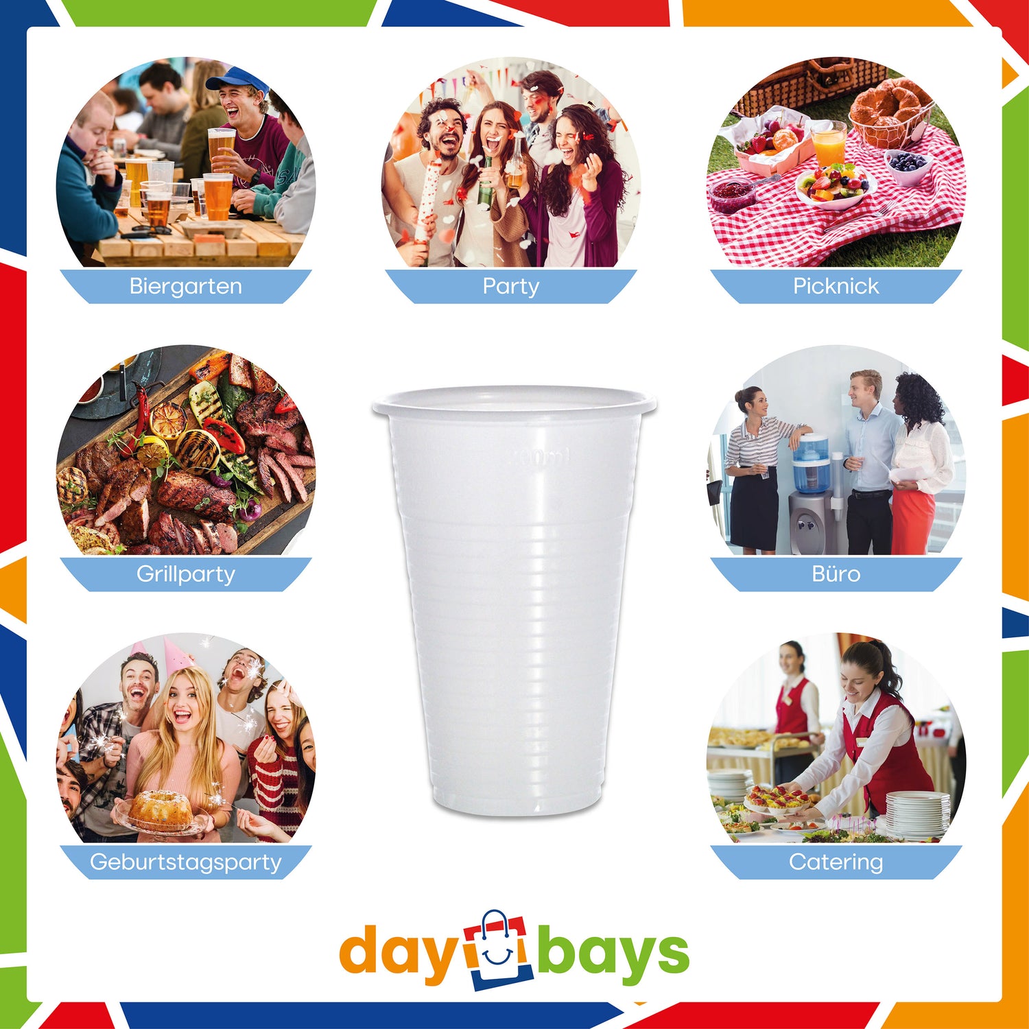 DayBays Trinkbecher 300ml Ø8cm Plastikbecher 0,3L weiß PP