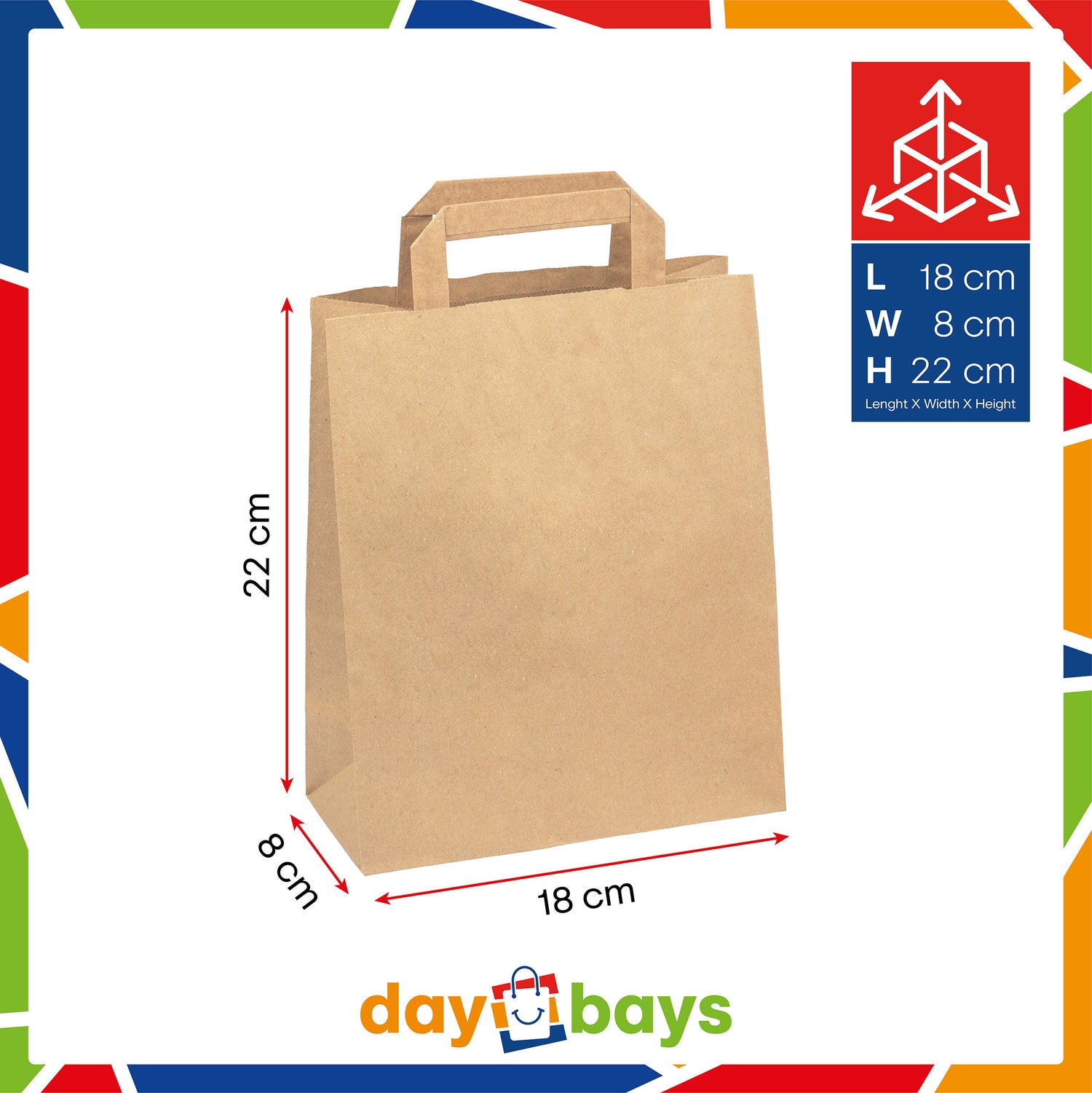 DayBays Papiertüten 18+8x22 cm Braun mit Flachhenkel