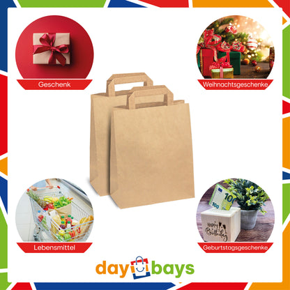 DayBays Papiertüten 18+8x22 cm Braun mit Flachhenkel