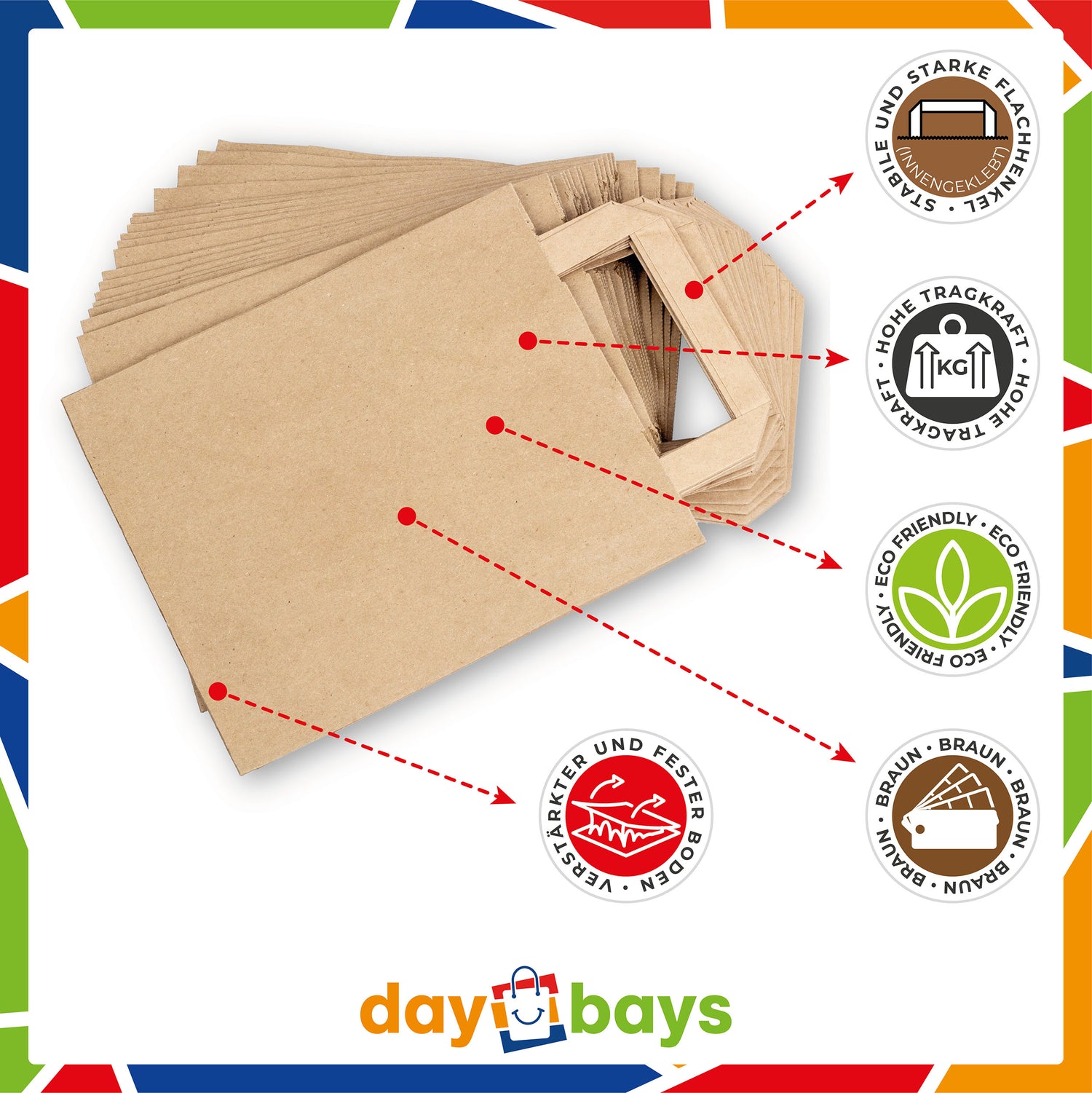 DayBays Papiertüten 22+10x28 cm Braun mit Flachhenkel