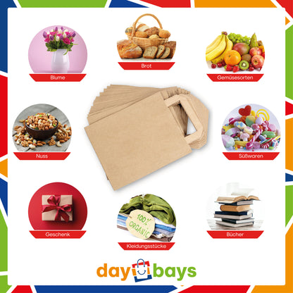 DayBays Papiertüten 22+10x28 cm Braun mit Flachhenkel