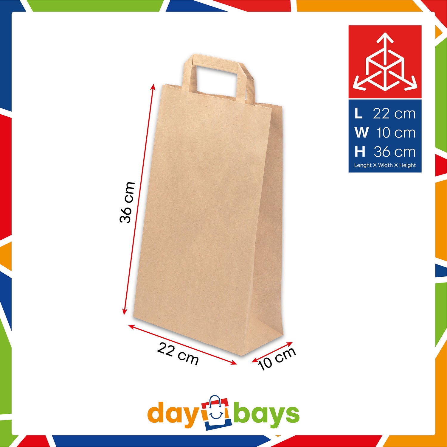 DayBays Papiertüten 22+10x36 cm Braun mit Flachhenkel