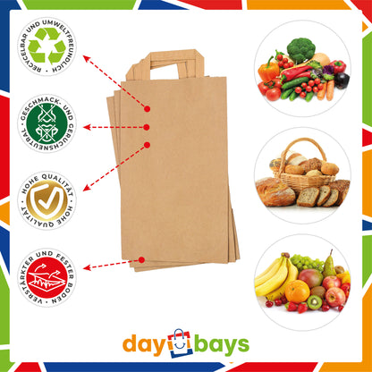 DayBays Papiertüten 22+10x36 cm Braun mit Flachhenkel
