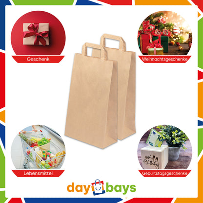 DayBays Papiertüten 22+10x36 cm Braun mit Flachhenkel