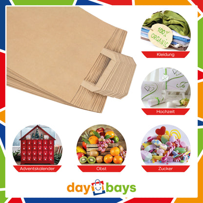 DayBays Papiertüten 22+10x36 cm Braun mit Flachhenkel