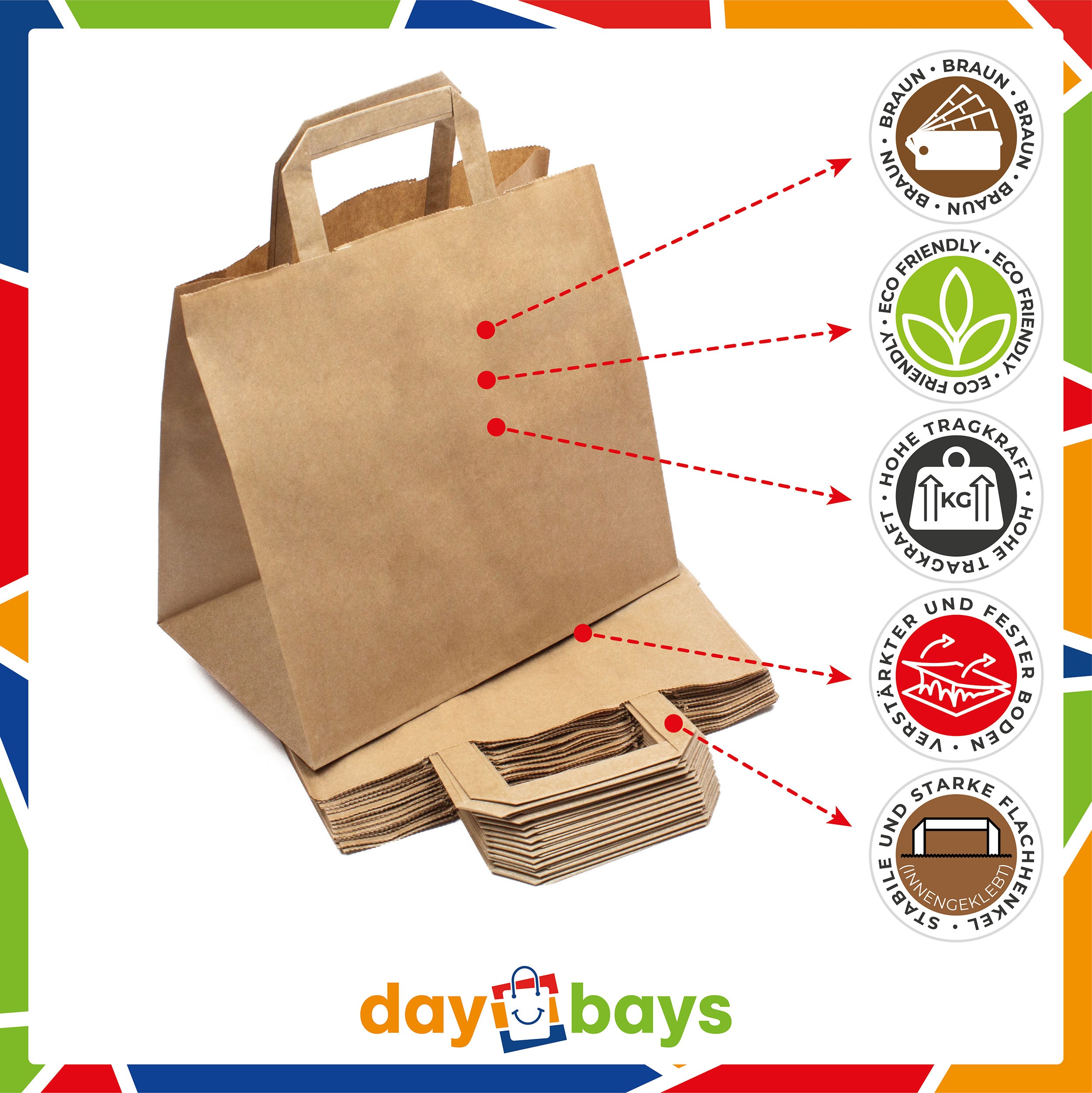 DayBays Papiertüten 26+17x25 cm Braun mit Flachhenkel