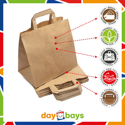 DayBays Papiertüten 26+17x25 cm Braun mit Flachhenkel