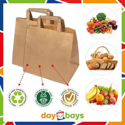DayBays Papiertüten 26+17x25 cm Braun mit Flachhenkel