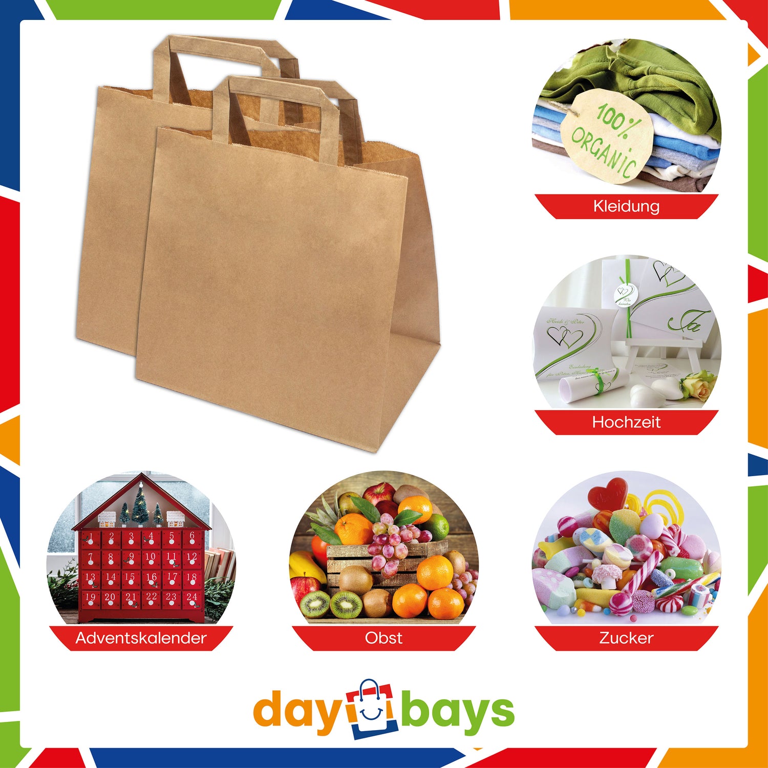 DayBays Papiertüten 26+17x25 cm Braun mit Flachhenkel