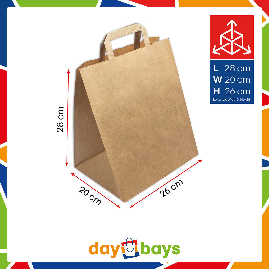 DayBays Papiertüten 26+20x28 cm Braun mit Flachhenkel