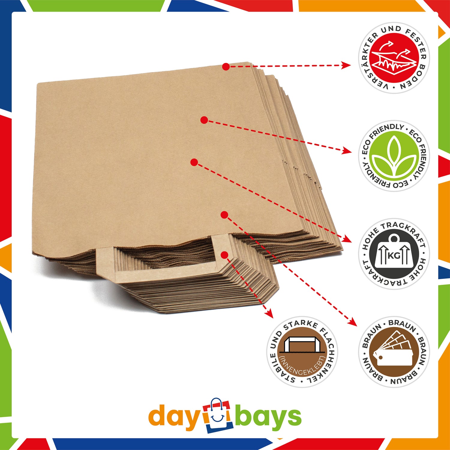 DayBays Papiertüten 26+20x28 cm Braun mit Flachhenkel