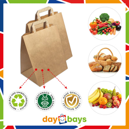 DayBays Papiertüten 26+20x28 cm Braun mit Flachhenkel