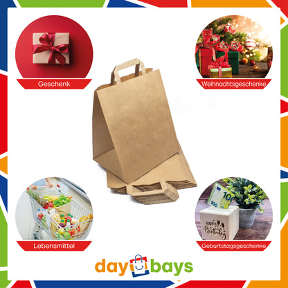 DayBays Papiertüten 26+20x28 cm Braun mit Flachhenkel