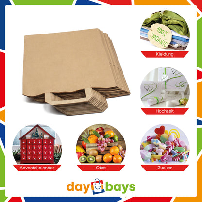 DayBays Papiertüten 26+20x28 cm Braun mit Flachhenkel