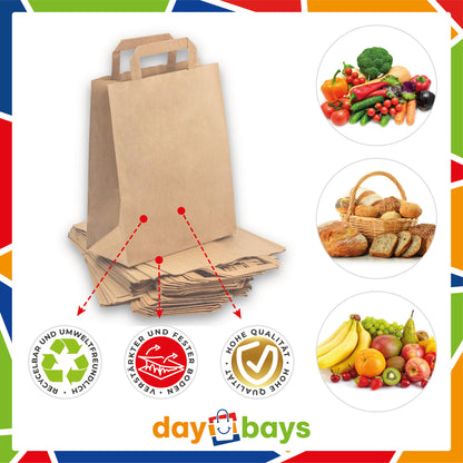 DayBays Papiertüten 32+12x41 cm Braun mit Flachhenkel