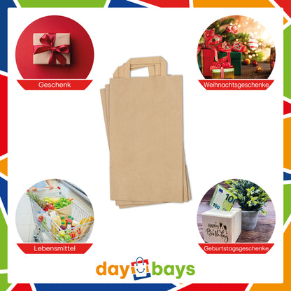 DayBays Papiertüten 32+12x41 cm Braun mit Flachhenkel