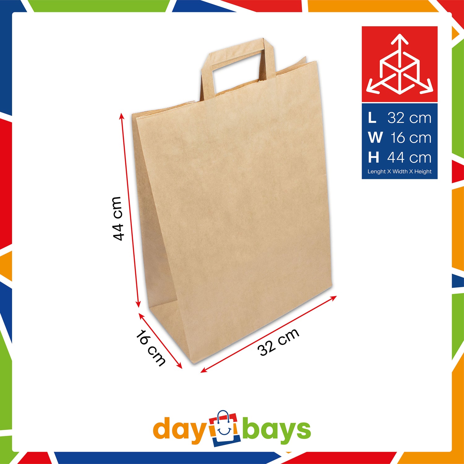 DayBays Papiertüten 32+16x44 cm Braun mit Flachhenkel